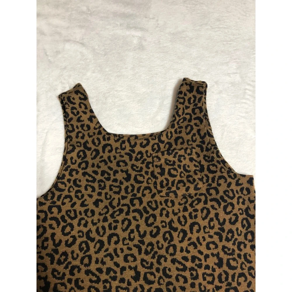 5/$25 Old Navy Leopard Print Jumper Dress Girl 5T Brown Animal Print Pocket